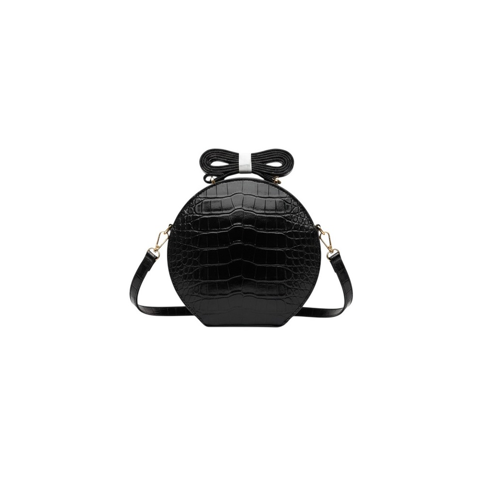 Unbranded Canteen Crossbody Bag Womens Small Black Faux Croc Embossed Round